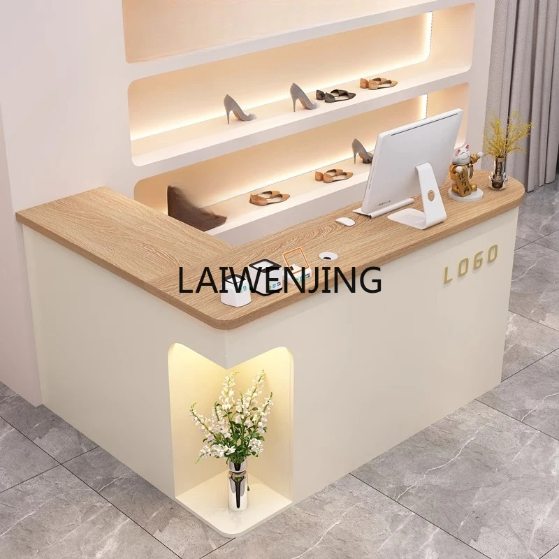 

HLZ cream wind corner checkout page L-shaped bar beauty salon reception desk