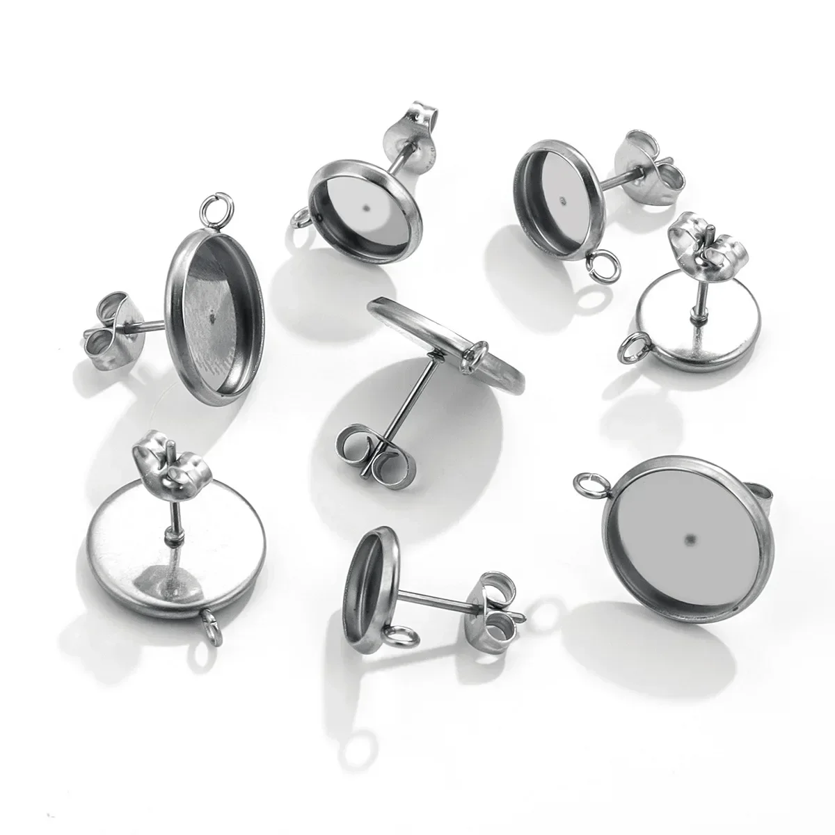 20pcs 8 10 12mm Stainless Steel Cabochon Border Earrings with Hanging Blank Base Set for DIY Jewelry Making Supplies Wholesale