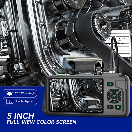 Imagen 2 del producto Endoscopio Industrial con pantalla IPS de 5 pulgadas, cámara de vídeo con enfoque automático HD1080P, boroscopio de inspección de tuberías de doble lente Triple, resistente al agua