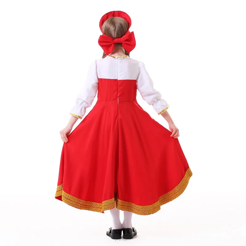 فستان الأميرة ذو الرقص الروسي الكبير للفتيات، فستان تنكرية للهالوين باللون الأحمر والأزرق، زي روسي تقليدي للأطفال