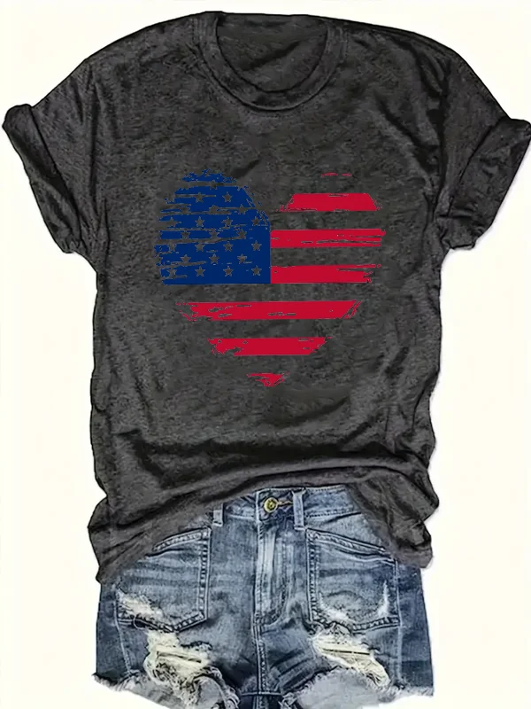 

2024 Hot Sale Fashion Independence Day Women T-shirt Vintage America Flag Make The Love Print Trend Casual Female Shirt