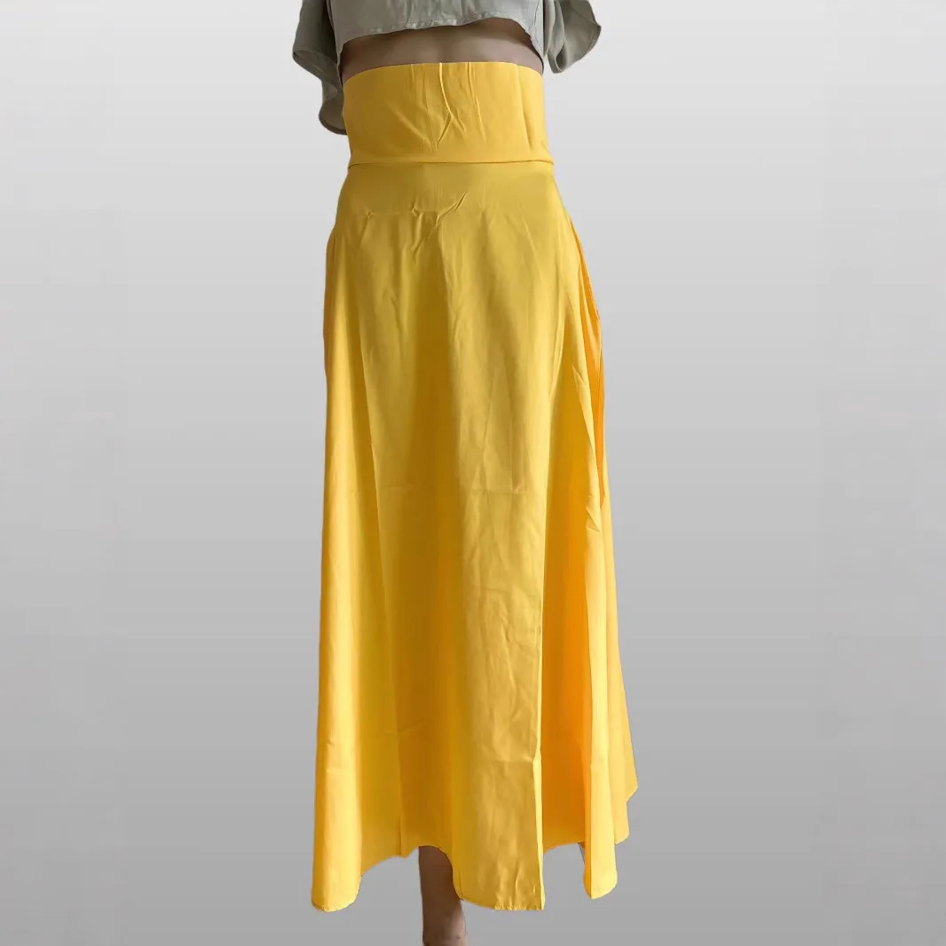 Loose Floor-Length Pure Color Long Skirt Women's Clothing Slimming Hip Covering Comfortable Fit mid Waist H-Shape PVC Cotton