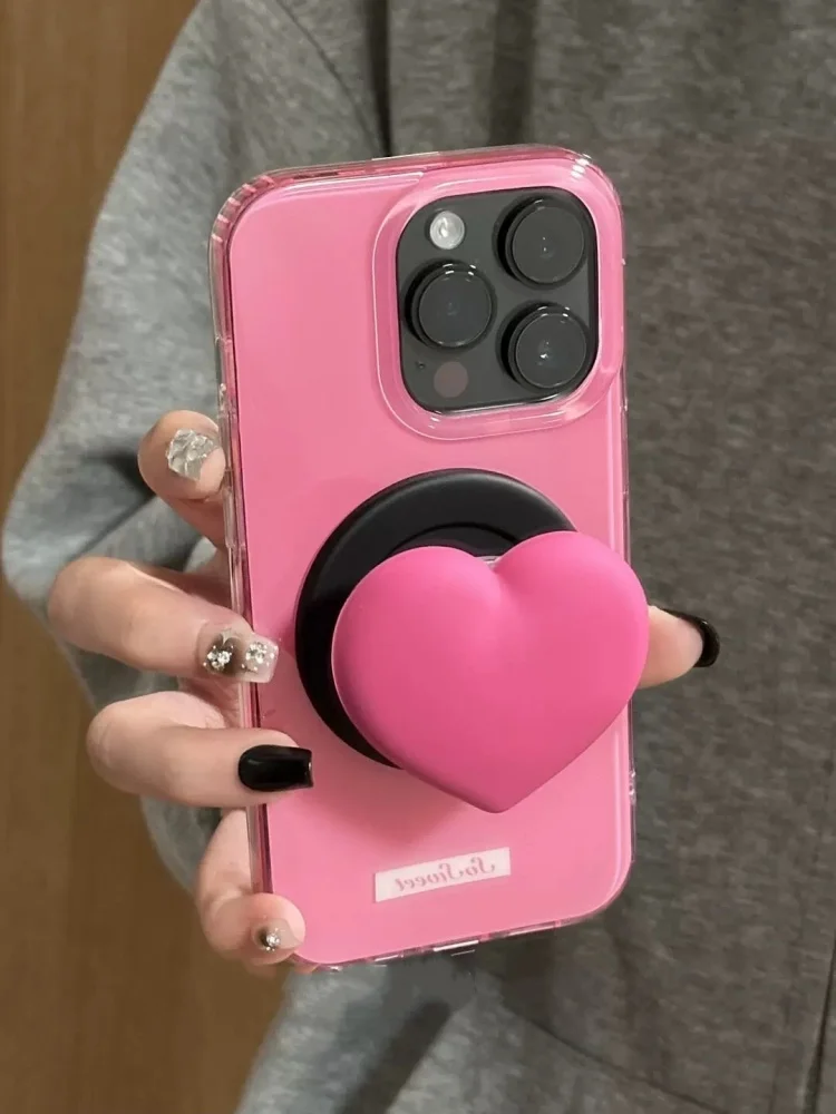 

Rose Pink Solid Color English Heart Magnetic Bracket Suitable For Iphone 16 Pro Max Phone Case 15 Pro 14 13 Anti Drop Protective