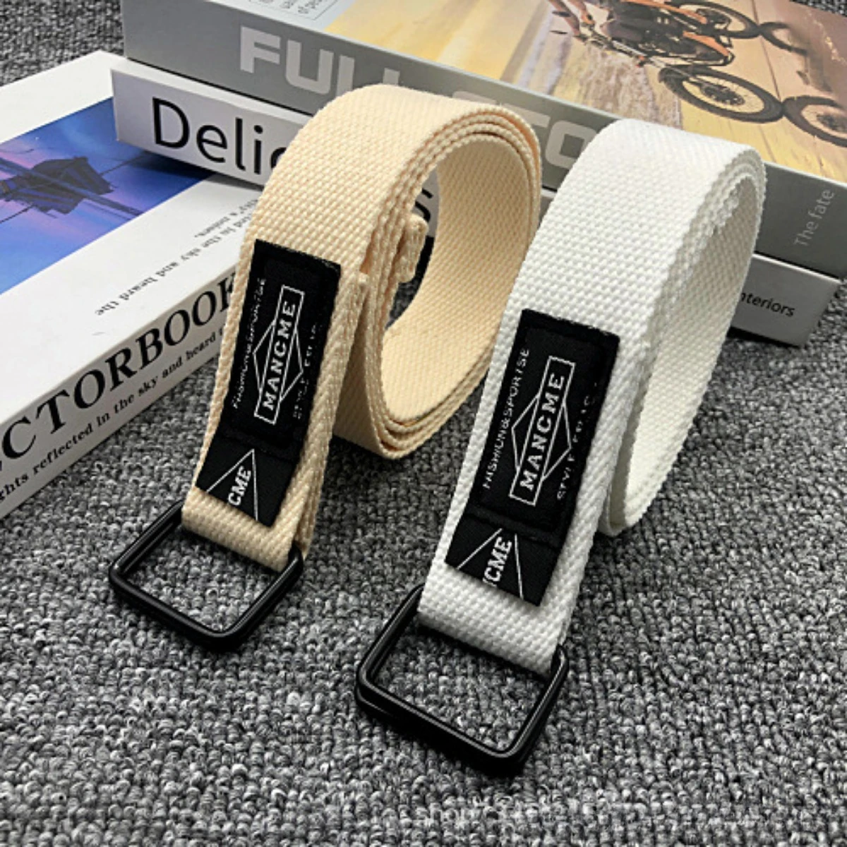 120cm Fashion Double Buckle Woven Canvas Belt for Women and Men Sports Waist Belts Accessories