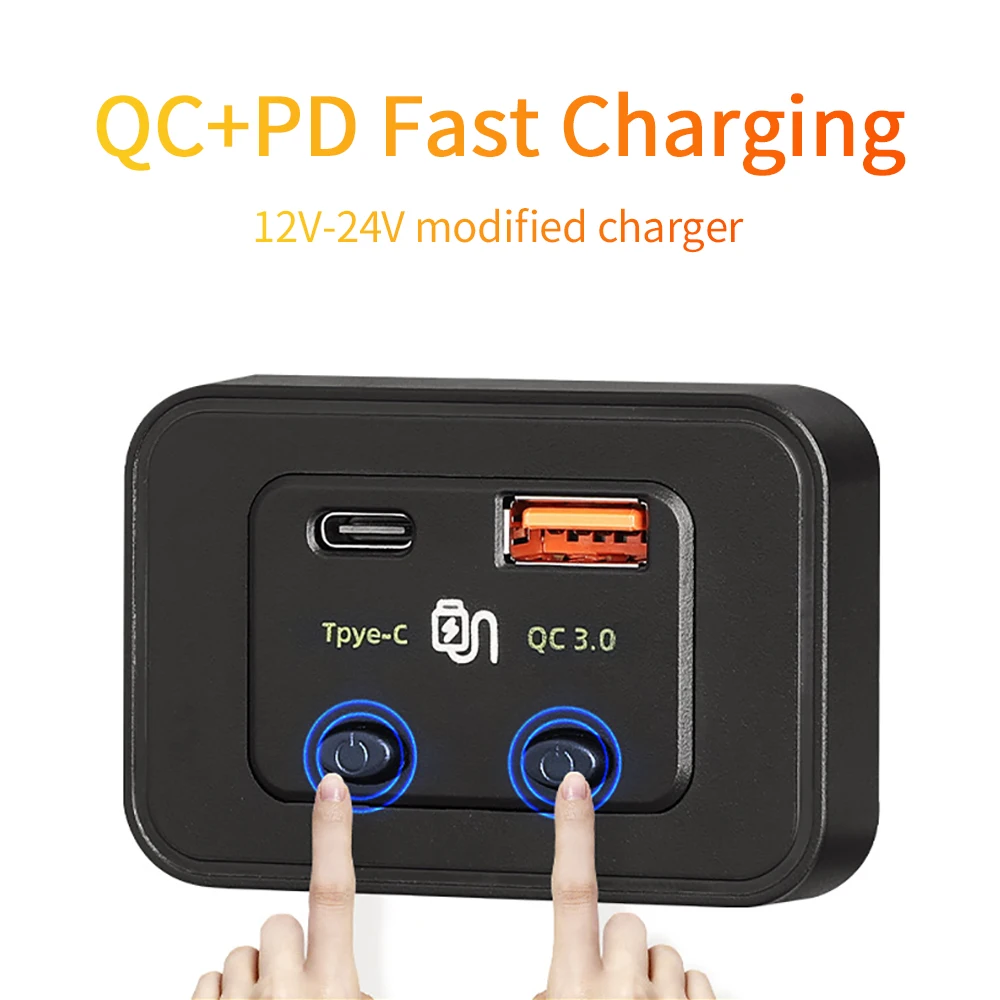 

48W PD Type C Dual Ports Quick Charger 12-24V QC3.0 TYPE-C With Switch Fast Charging For Motorcycle Car Truck ATV