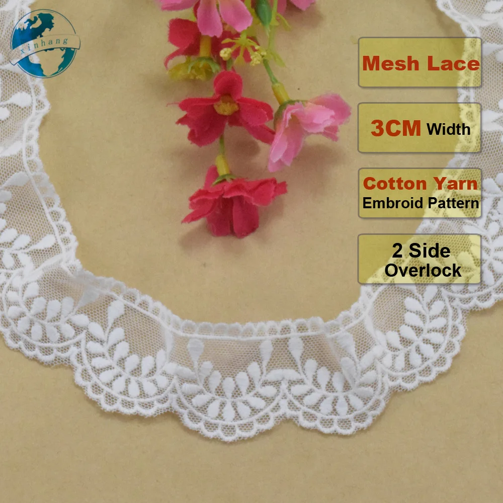 3 سنتيمتر واسعة القطن التطريز الدانتيل الأبيض الخياطة الشريط جبر تقليم الزفاف الديكور DIY بها بنفسك دمى Colthes إكسسوارات الستائر # 3041
