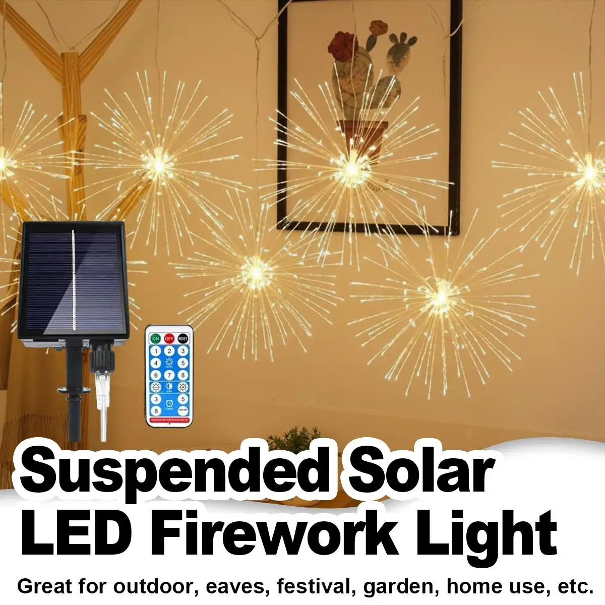 Solar Firework Light Waterproof Remote Control Hanging String Lamp Outdoor Yard Patio Decorative Christmas Art Deco Room Gift
