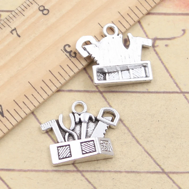 10pcs Charms Toolbox Tools Hammer Saw Vise 17x22mm Tibetan Silver Color Pendants Antique Jewelry Making DIY Handmade Craft