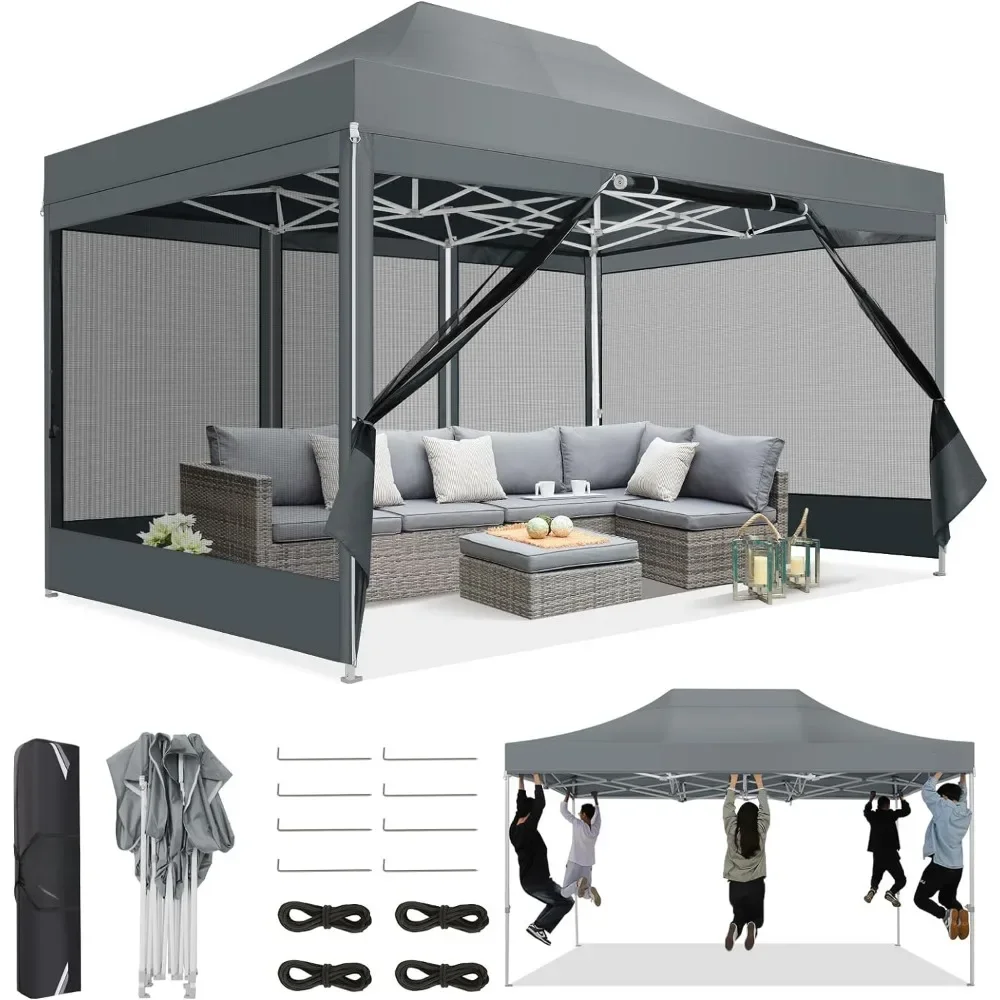 Canopy Tent 10x15 Heavy-Duty, Pop-Up Gazebo with Mosquito Netting, Waterproof Canopy with Sidewalls, Party Tent with Carry Bag