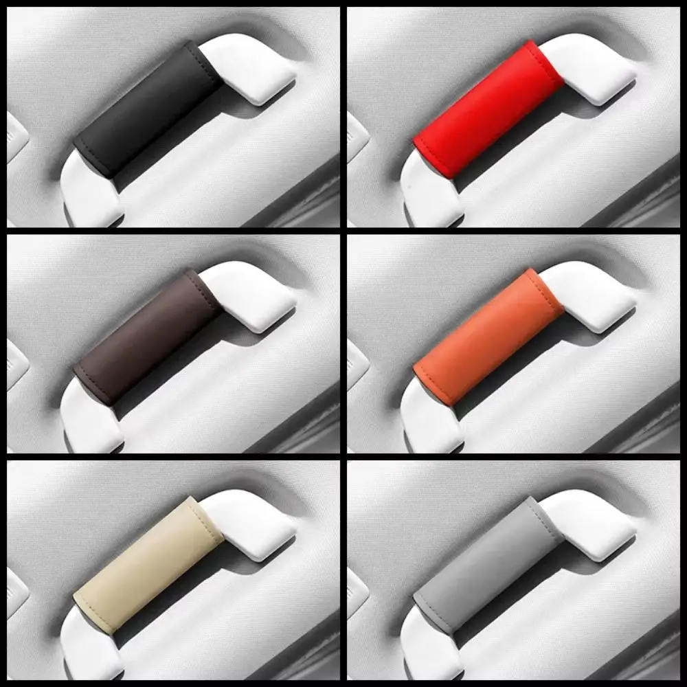 2Pcs Soft Car Handle Cover Non-slip PU Leather Pull Handle Gloves Wear-proof Comfortable Car Ceiling Handle