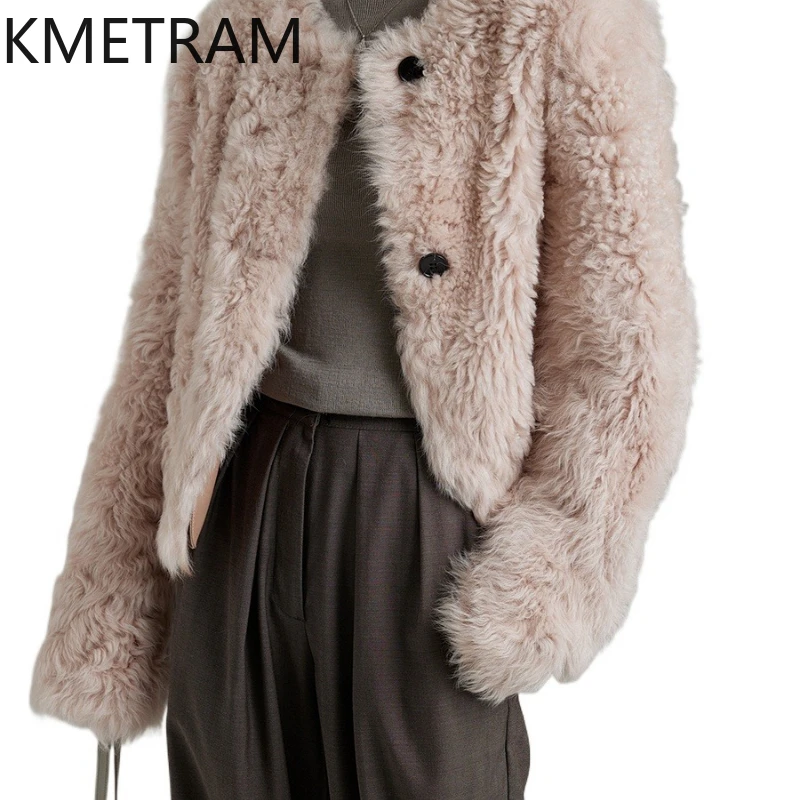 KMETRAM 100% Natural Tuscany Wool Sheepskin Fur Coat Woman Slimming Short Real Fur Clothes Women New Winter  2025 шуба женская