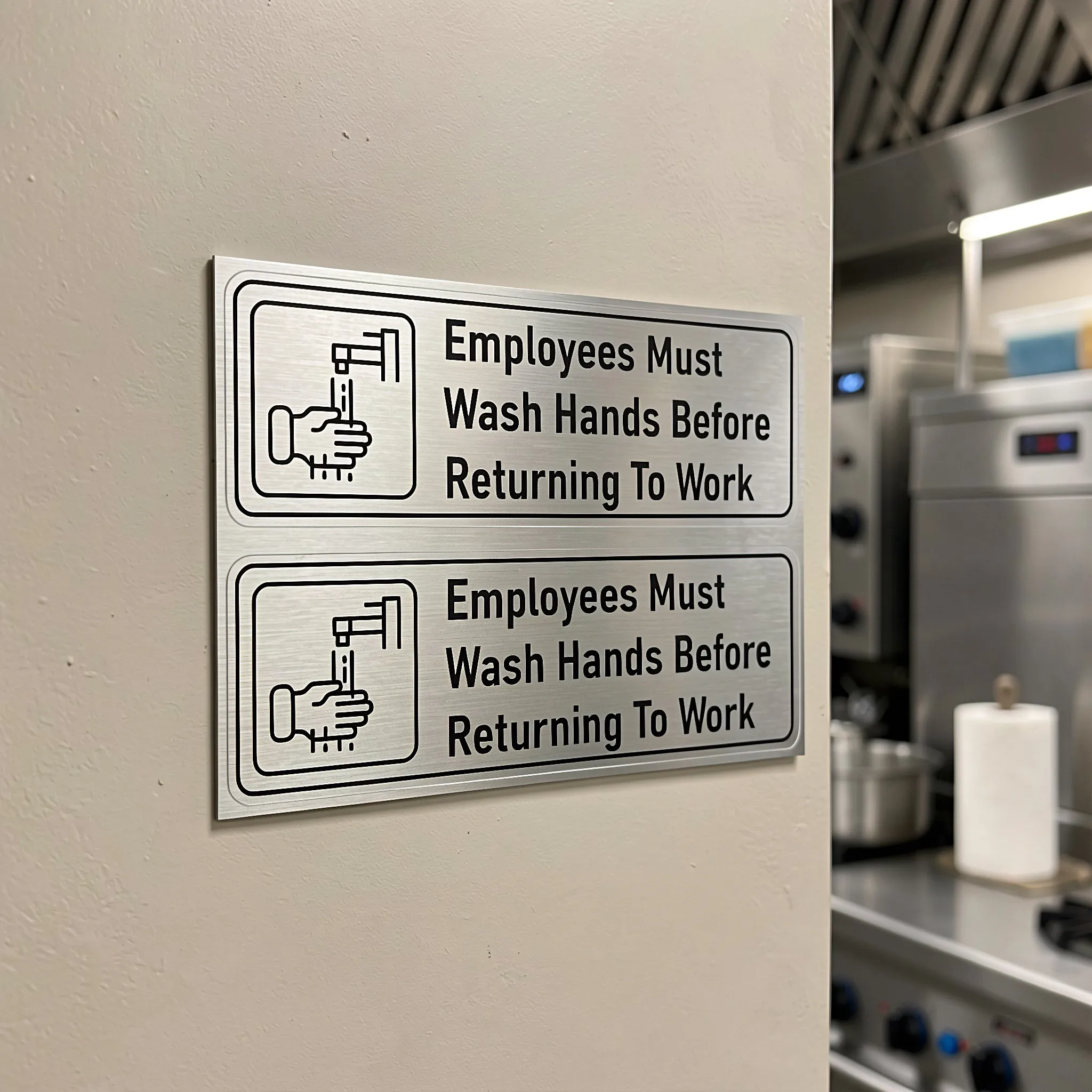 8Pcs Employees Must Wash Hands Sign Self Adhesive Hand Washing Reminder Sign Indoor Outdoor Restroom Signage for Hotel Salon