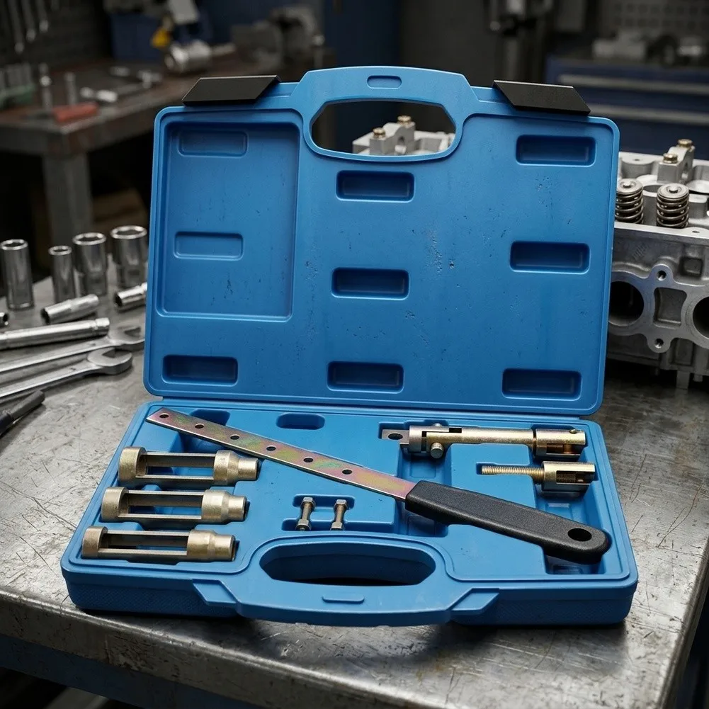 Engine Valve Spring Compressor Tool Kit 8 Items Including Adaptors and Upright Base for Broad Model Compatibility