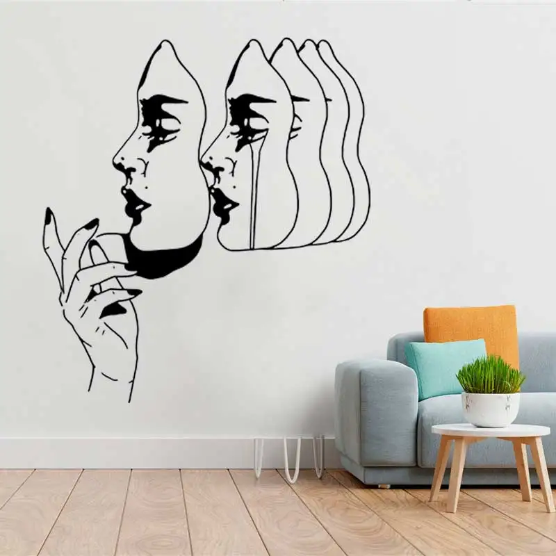 Modern Fashion Abstract Female Mask Wall Sticker Street Art Beauty Salon SPA Physiotherapy Center Girl Room Decor Vinyl Decal 16