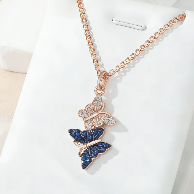 Wbmqda Unique Butterfly Pendant And Necklace For Women 585 Rose Gold Color Luxury Animal Jewelry Accessories
