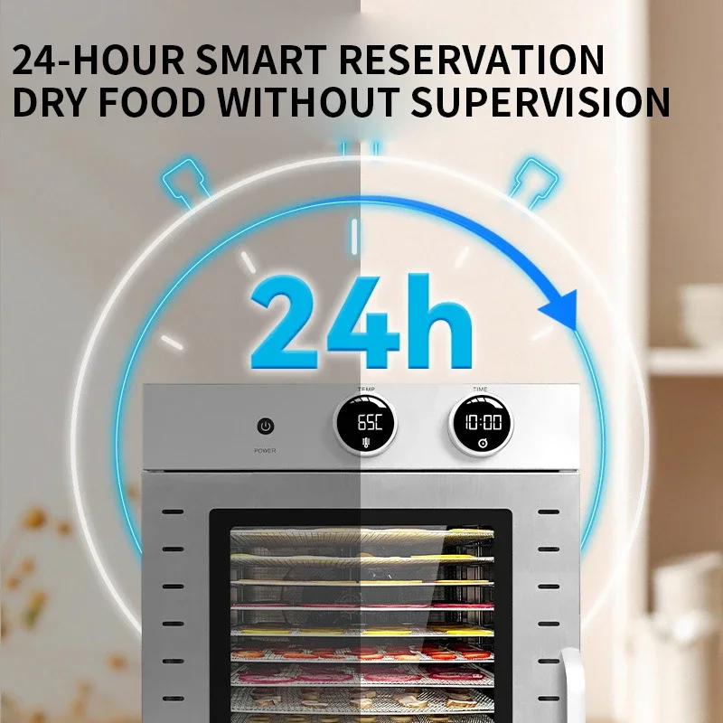 12 طبقة 2 في 1 مجفف طعام مقبض إلكتروني للتحكم 1200 وات مجفف قوي للفواكه والخضروات واللحوم والأسماك المتشنجة