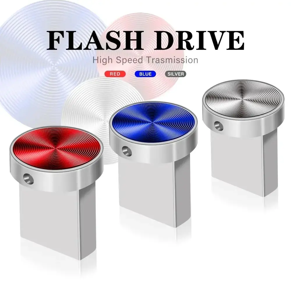 Mini Metal Button USB Flash Drives 64GB Blue Memory Stick Red External Storage Creative Gift Pen Drive Silver Pendrive