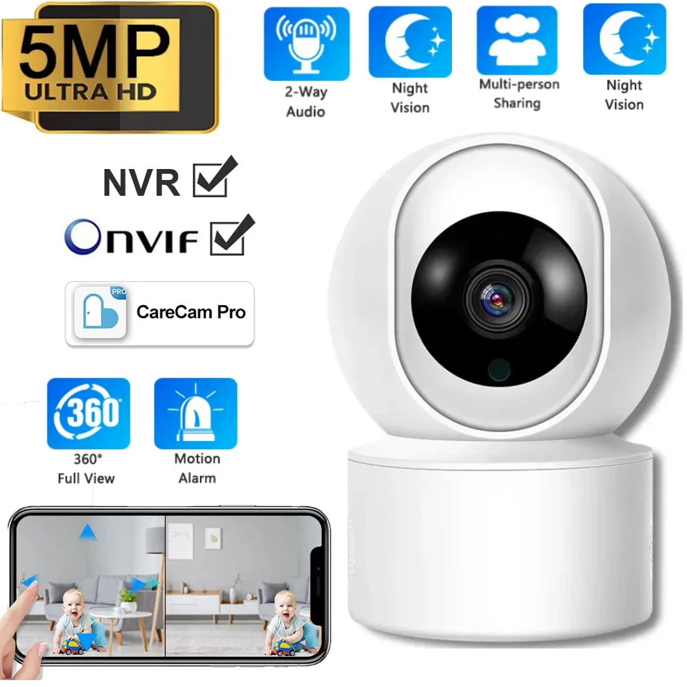 5MP WiFi Camera Monitoring Two-way Voice Intercom Automatic Body Tracking Full Color Night Vision Indoor Camera Support Onvif