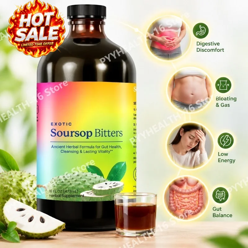 Soursop Bitters Liquid Supports Digestion Helps Reduce Bloating and Gas with Gut Balance Steady Energy Vegan Non-GMO 16 Servings