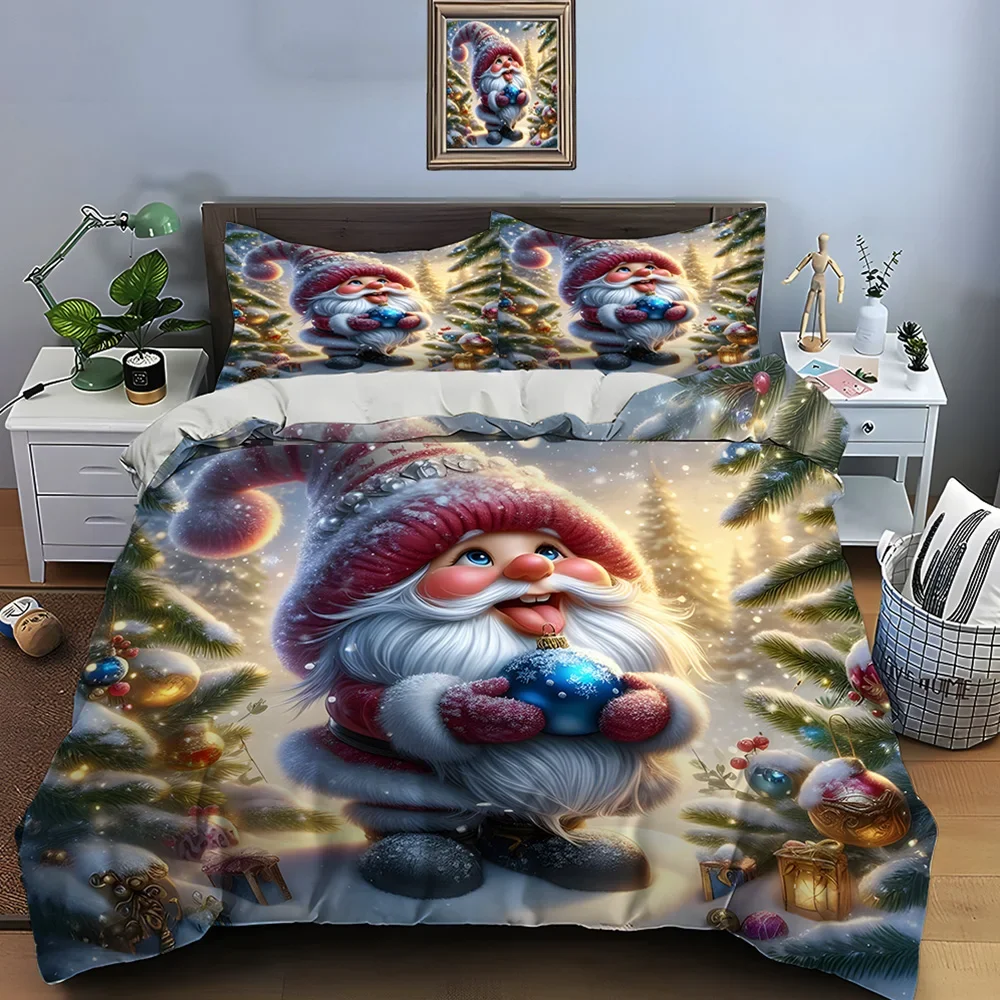 Christmas Gnome Print Bedding Set Duvet Cover Duvet Cover Pillowcases Adult and Children Bedding Set Luxury Holiday Gifts