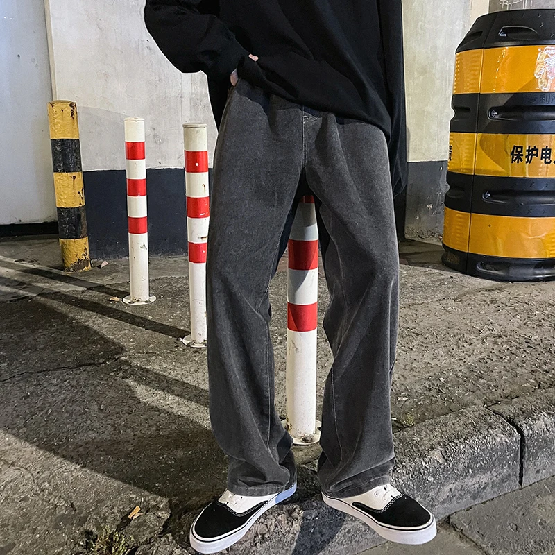 2024 New Streetwear Baggy Jeans Men Korean Fashion Loose Straight Wide Leg Pants Male Brand Clothing Black Light Blue gray Jeans