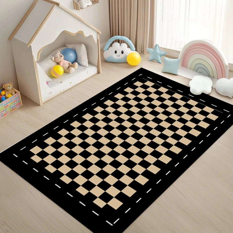 Tapis de jeu pour enfants à motif de circuit de course à carreaux, tapis antidérapant pour chambre d'enfant, salle de jeux, chambre de tout-petit, décoration de la maison