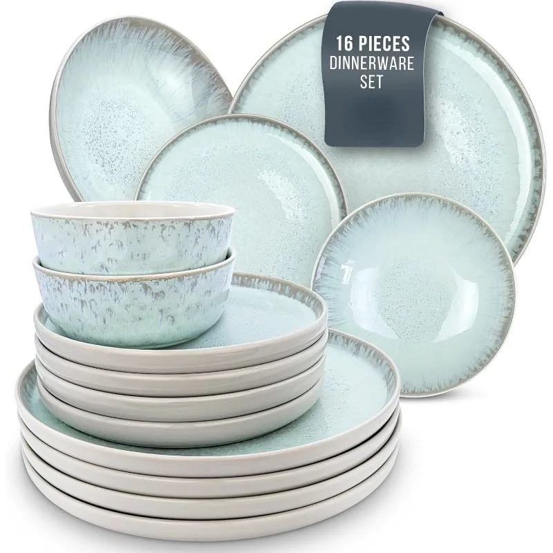 16 Piece Dinnerware Sets for 4 - Scratch Resistant, Dishwasher Safe Plates and Bowls Sets Ceramic, Dish Set, Bowl and Plate Set