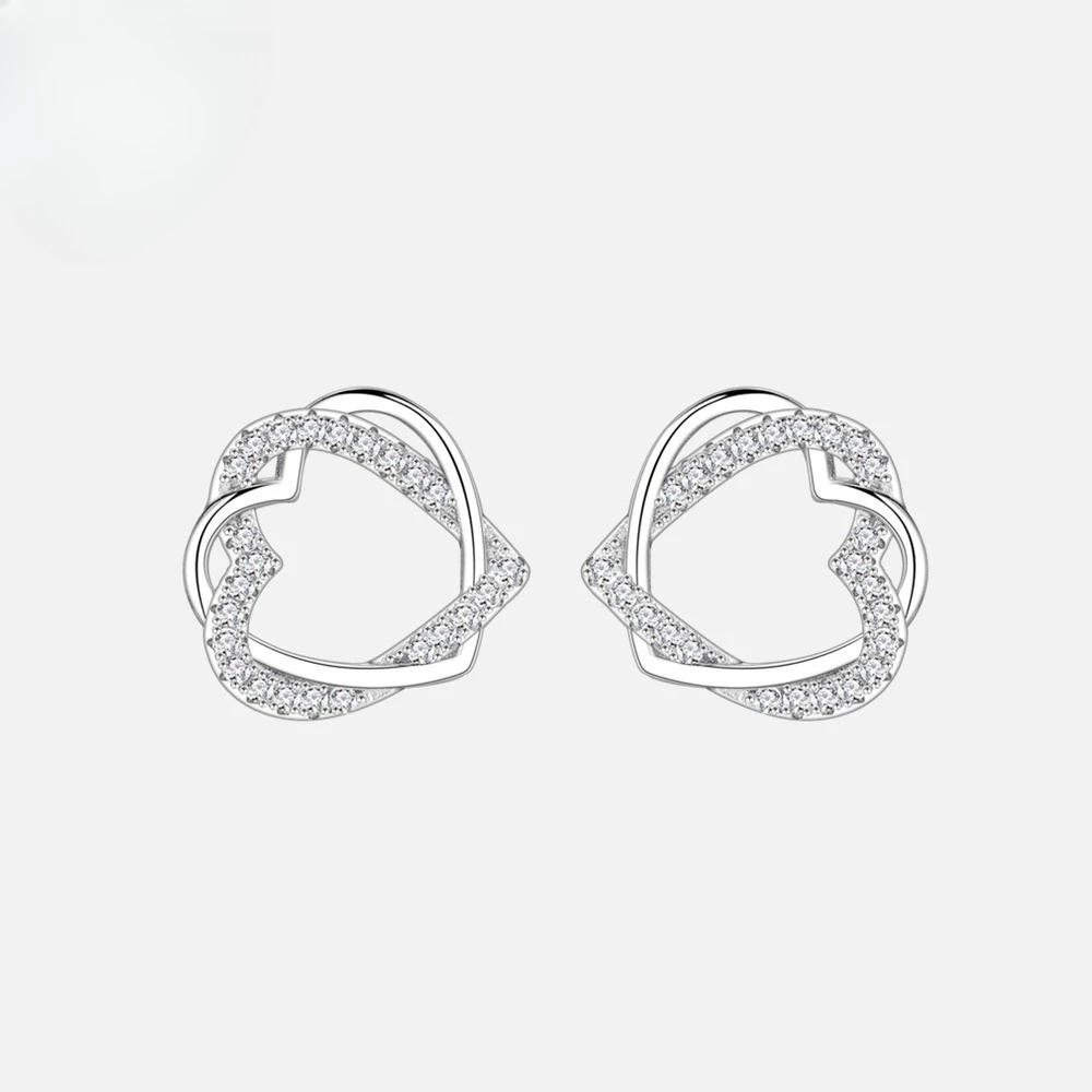 

New S925 pure silver heart-shaped diamond studded earrings for women, high-end zircon earrings, wedding jewelry