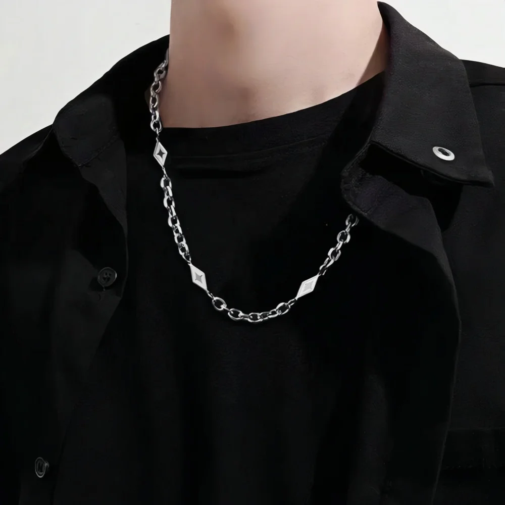 ヒップホップダイヤモンドクロススターペンダントネックレス男性女性用非退色チタン鋼セーター鎖骨チェーントレンディカップルジュエリー