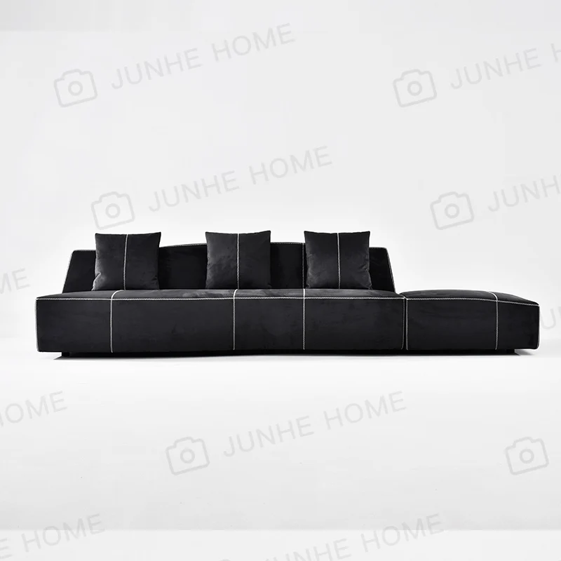 Black straight fabric sofa, Italian light luxury designer home multi-seater sofa, furniture customization