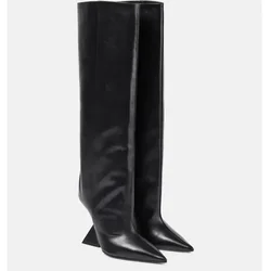 2024 New European and American Women's Knee Length Boots Fashion Pointed Shaped High Heels Women's Large Sleeve Boots