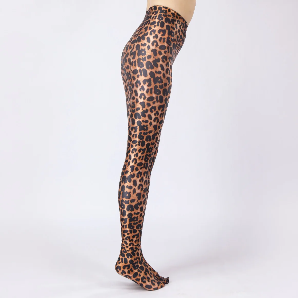 Glossy leopard pantyhose leggings pants High waist women tights Sexy skinny workout leggings