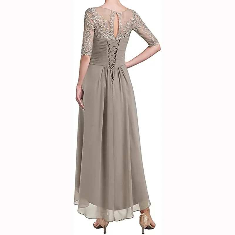 Half Sleeves Mother Of The Bride Dresses Beaded Lace Prom Dress Chiffon Groom Mother Evening Dress