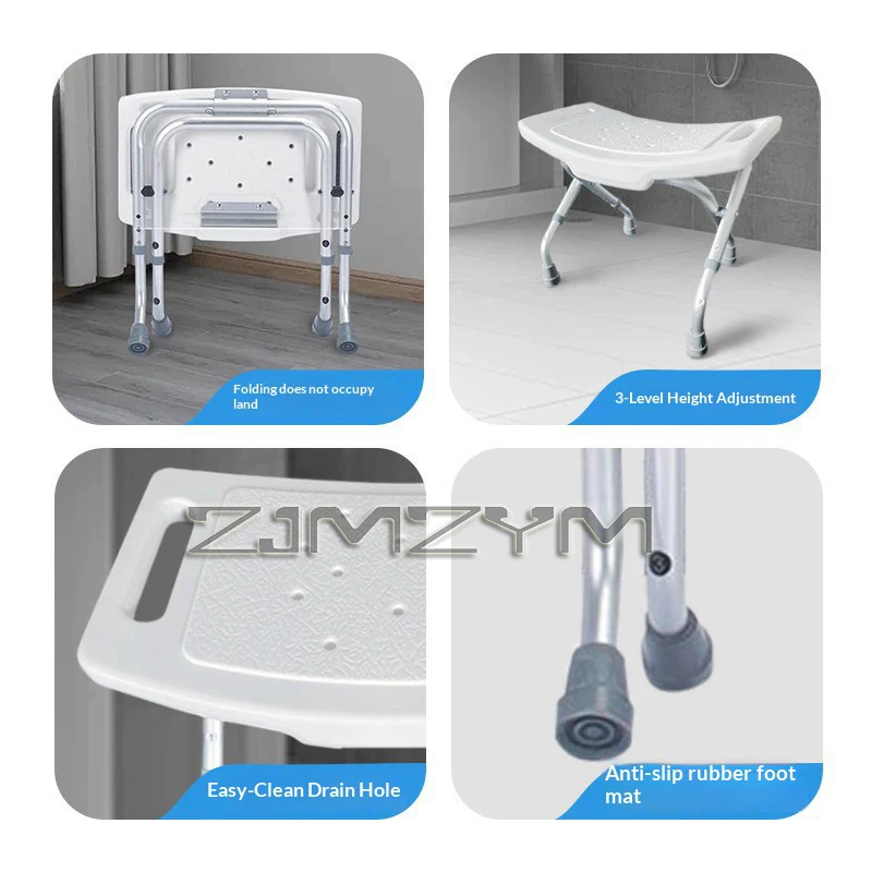 Elderly Folding Bath Chair Pregnant Women Shower Bench Bathroom Adjusting Waterproof Non-slip Aluminum Alloy Bath Stool image 4