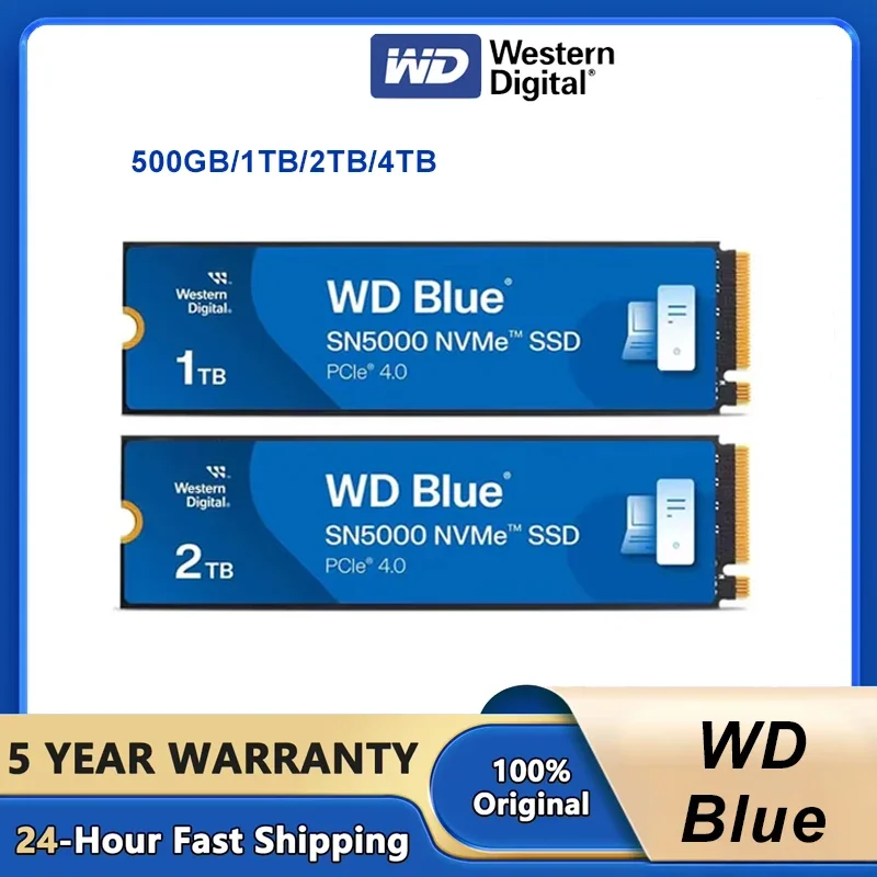 Western Digital SN5000 WD Blue 1T 2T PCIe Gen 4.0 NVMe M.2 2280 Internal SSD Hard Drive for Laptop Gaming Desktops