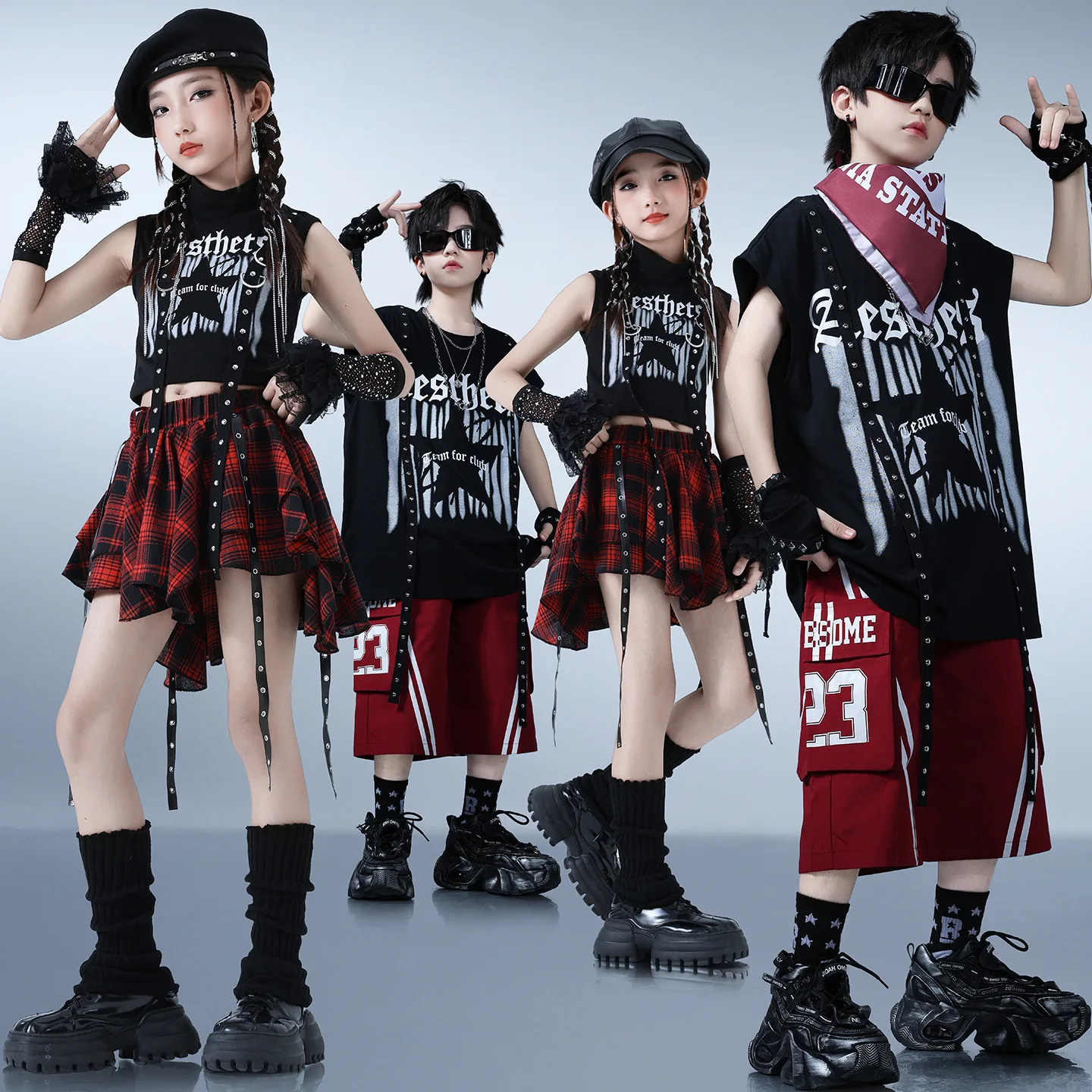 

Girls K-pop Fashion Tassels Crop Top Tiered Skirts Kids Hip Hop Streetwear Costumes Children Jazz Girl Group Clothes Sets