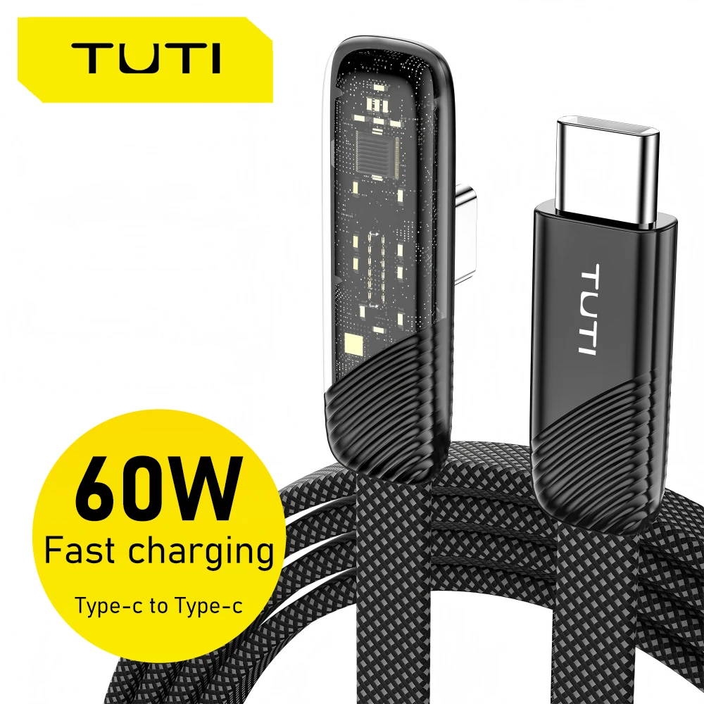 

Кабель TUTI 60W Type-C - Type-C в нейлоновой оплетке для быстрой зарядки, игр и просмотра видео, совместим с iPhone 16