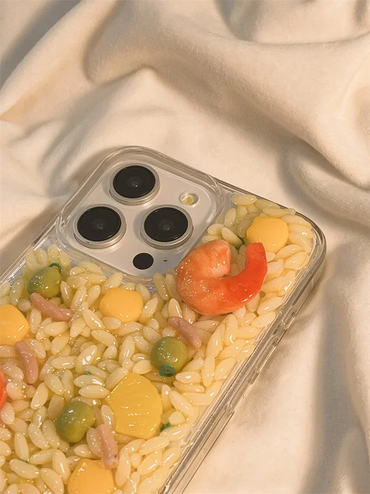 Funda tridimensional para teléfono móvil iPhone 16, carcasa con diseño creativo de mariscos y arroz frito, antifa, sentido avanzado, iPhone14promax, 15promax