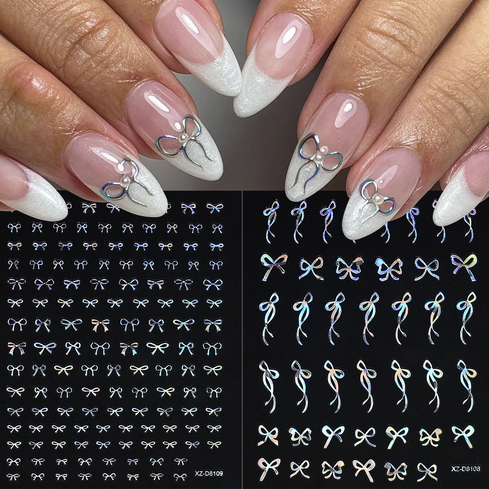 12 pièces 3D Laser or argent arc Starlight ongles autocollants holographique étoile/lune/fleur/arc ongles décalcomanies auto-adhésif curseur autocollant