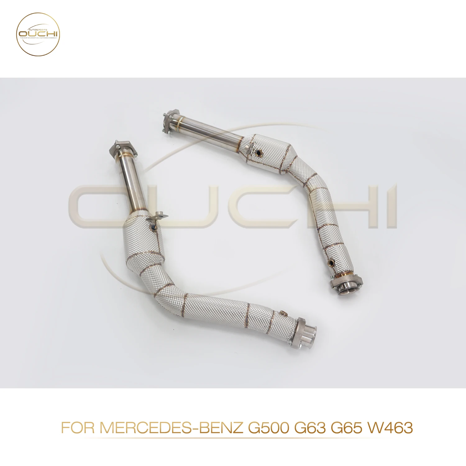 OUCHI أنبوب سفلي عالي الأداء لسيارة Mercedes Benz G500 G63 W463 من الفولاذ المقاوم للصدأ درع حرارة عادم السيارة صوت رياضي عميق