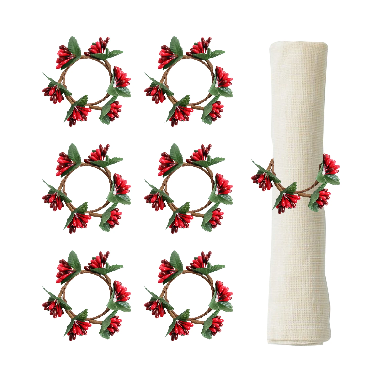 Ring Holders DIY Handmade Christmas Napkin Buckle Table Decoration Home Party Berry Wreath