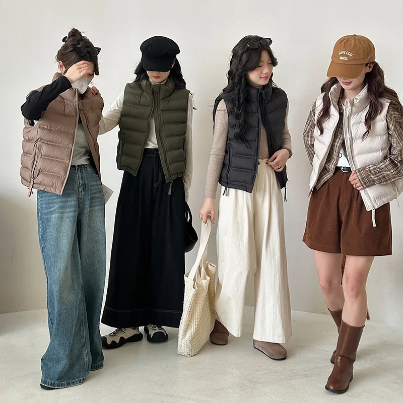 Autumn Winter Stand-up Collar Quilted Cotton Padded Vest Warm Sleeveless Coat Lightweight Waistcoat Women's Clothing New