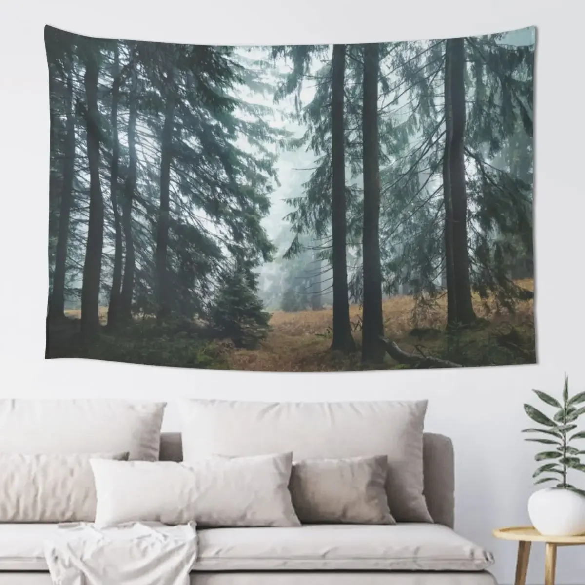 

Deep In The Woods // Wild Romantic Misty Retro Fall Wilderness Fairytale Forest With Cascadia Trees Covered In Magic Bl Tapestry