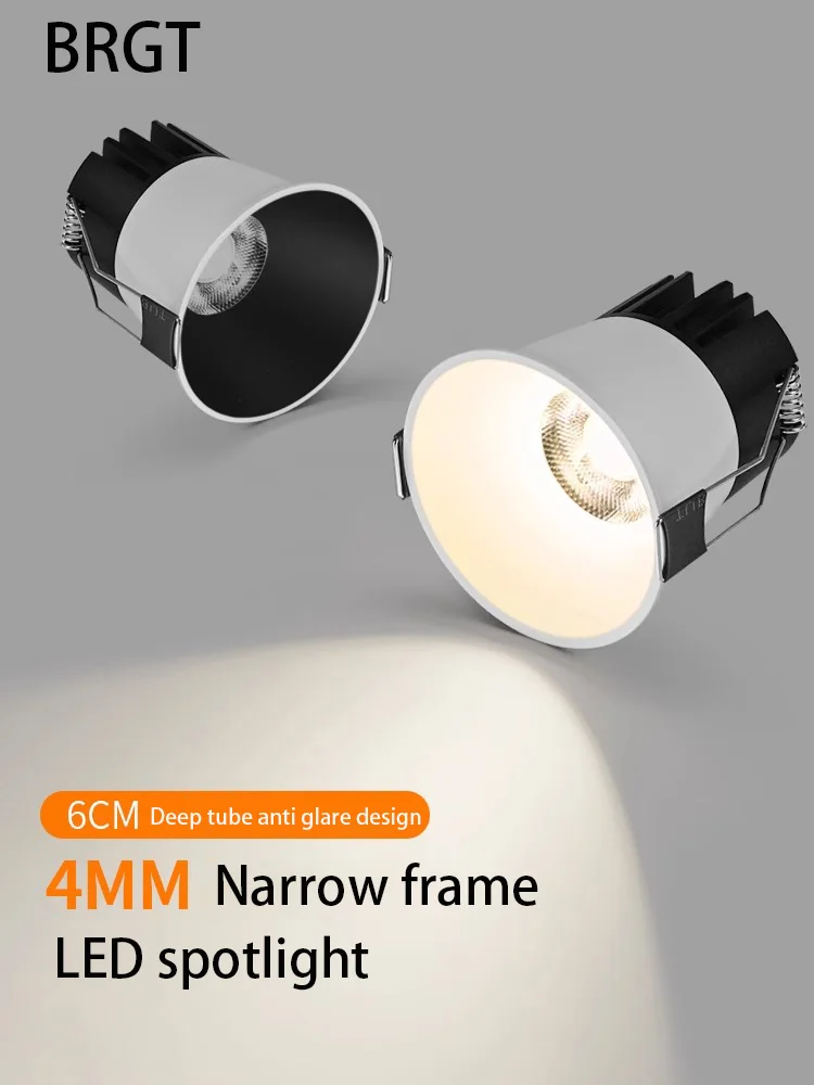 Led Spot Light Recessed Ceiling Spotlights Round Narrow Frame Lamp Anti Glare indoor Lights COB Foco 75mm For Home Living Room