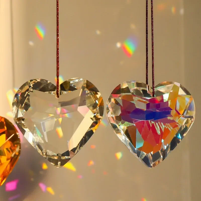 30mm/45mm Peach Heart Colorful Crystal Pendant Craft Jewelry DIY Accessories Sun Catcher Chandelier Decorative Garden Suncatcher