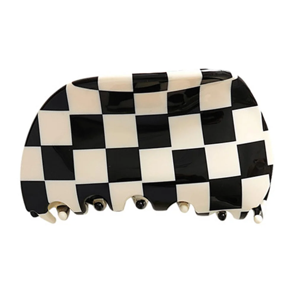 

1pc Shark Hair Clips Checkerboard Acetate Claws Medium Black White Durable Material Thick Thin Hair Travel Shower Accessories