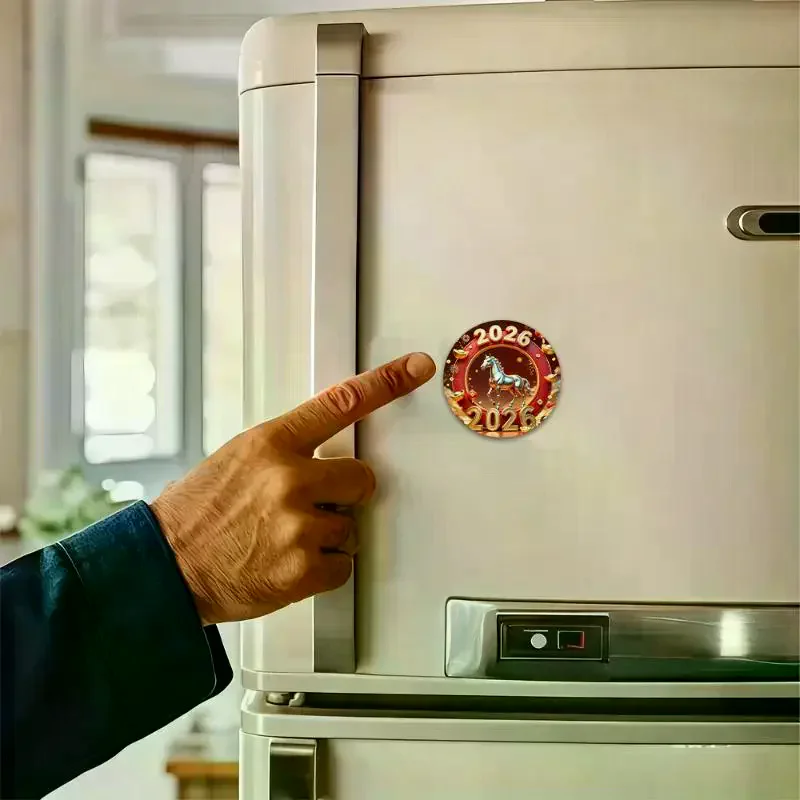 

Fridge Magnet - Happy New Year 2026 Spring Festival Decor With Red Envelope Horse And Lantern Sturdy Kitchen Home Decor