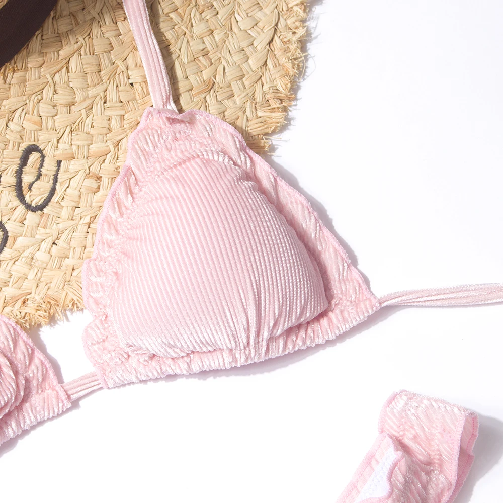 البيكينيات ذات الضمادة المخملية أحادية اللون للنساء ، ملابس سباحة عالية الخصر ، ملابس سباحة أنثوية مثيرة ، بدلة استحمام شاطئ ، صيف #6