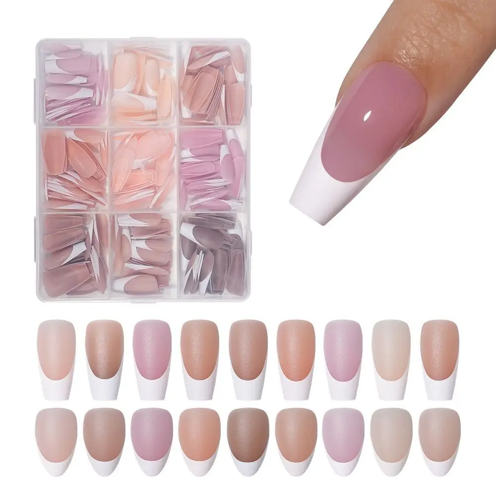 270Pcs 9 in 1 French Tip Press on Nails Detachable No Mark French False Nails 3D Half Cover Nude Natural Soft Nail Tips Set