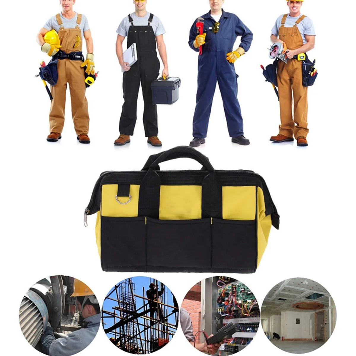 

1 pc Heavy Duty Bag 600D Oxford Cloth 16In X 9.5In Large Portable Tool Tote Carrier For Repairmen Electricians Installers Tool